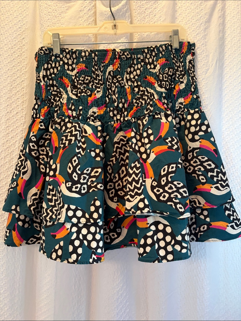 Farm Rio for Anthropologie Teal Multi-Color Ruffle Mini Skirt size L